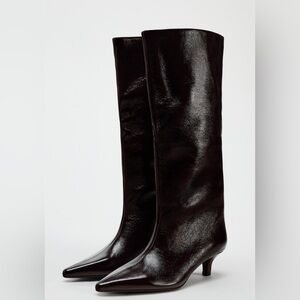Zara Shiny Black Over the Knee Boots